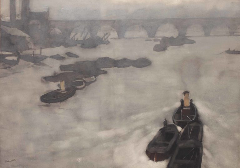Le Pont de Victor Hugo dans Les Contemplations - Peinture de Willem Witsem - Bateaux sur la Tamise dans le brouillard - 1890