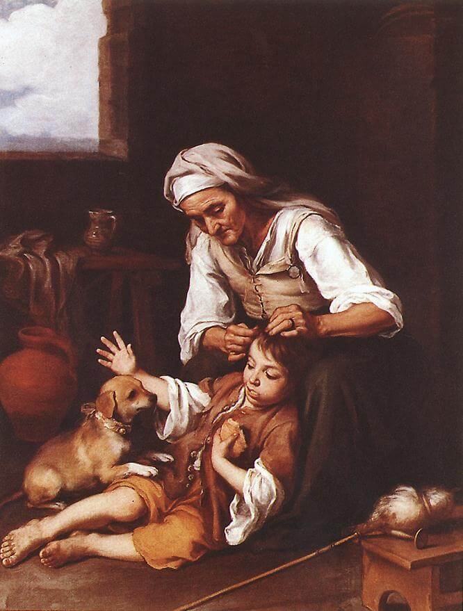 Les Chercheuses De Poux de Arthur Rimbaud dans Poésies Complètes - Peinture de Bartolomé Esteban Murillo - La toilette - 1675