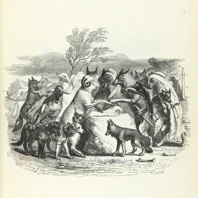 Les Loups et Les Brebis de Jean de La Fontaine dans Les Fables - Illustration de Grandville - 1840
