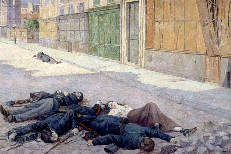 Chant De Guerre Parisien de Arthur Rimbaud dans Poésies Complètes - Peinture de Maximilien Luce - Une rue à Paris en mai 1871 ou La commune - 1941