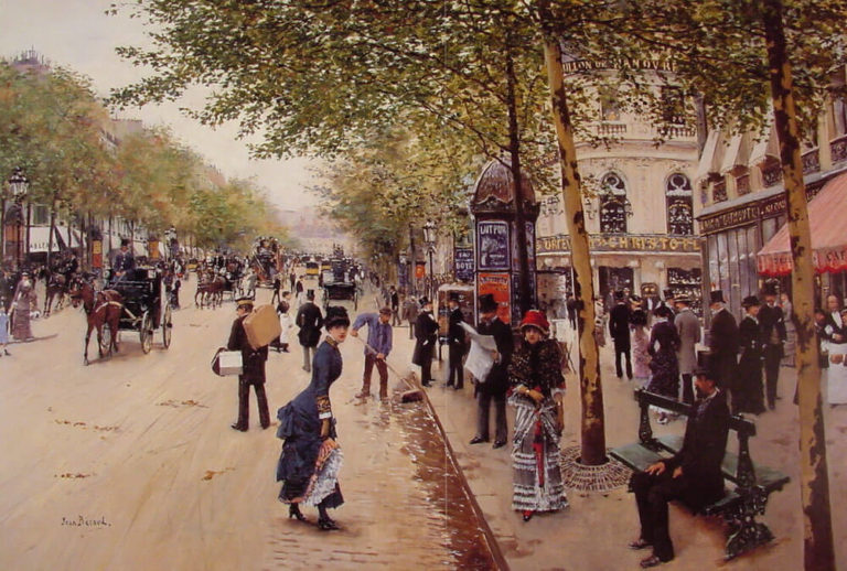 Croquis Parisien de Paul Verlaine dans Poèmes Saturniens - Peinture de Jean Béraud - Boulevard des Capucines - 1935