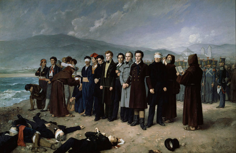 Dolor de Victor Hugo dans Les Contemplations - Peinture de Antonio Gisbert - Execution de Torrijos et de ses compagnons sur la plage de Malaga - 1888