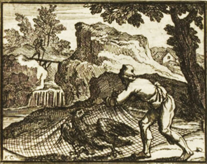 L’Oiseleur, l’Autour et l’Alouette de Jean de La Fontaine dans Les Fables - Illustration de François Chauveau - 1688