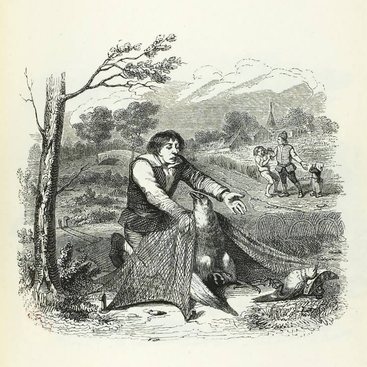 L’Oiseleur, l’Autour et l’Alouette de Jean de La Fontaine dans Les Fables - Illustration de Grandville - 1840