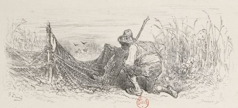 L’Oiseleur, l’Autour et l’Alouette de Jean de La Fontaine dans Les Fables - Illustration de Gustave Doré - BNF - 1876