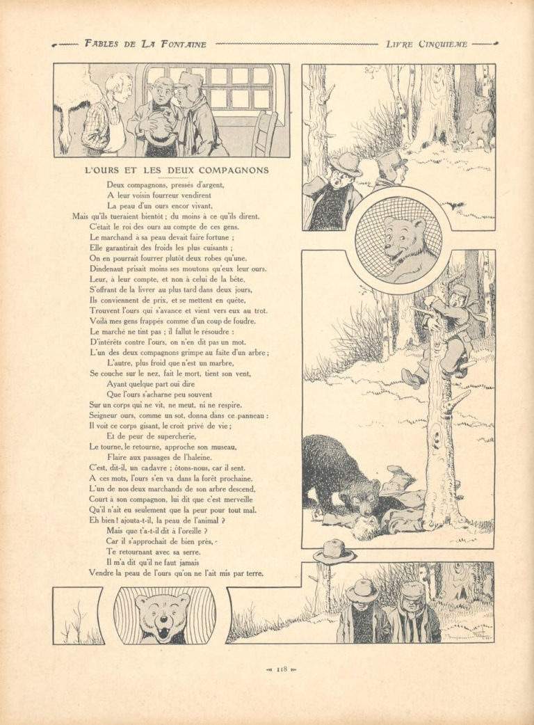 L’Ours et Les Deux Compagnons de Jean de La Fontaine dans Les Fables - Illustration de Benjamin Rabier - 1906