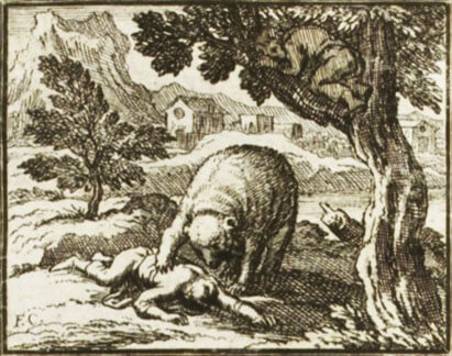L’Ours et Les Deux Compagnons de Jean de La Fontaine dans Les Fables - Illustration de François Chauveau - 1688