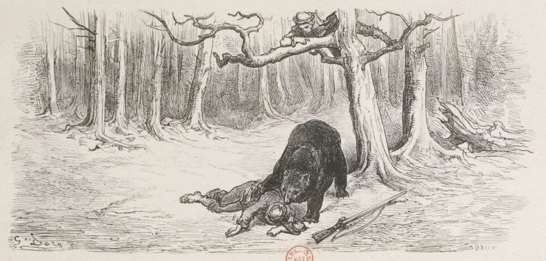 L’Ours et Les Deux Compagnons de Jean de La Fontaine dans Les Fables - Illustration de Gustave Doré - BNF - 2 - 1876