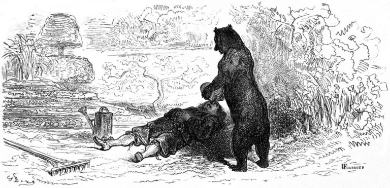 L’Ours et l’Amateur Des Jardins de Jean de La Fontaine dans Les Fables - Gravure de Gustave Doré - 1876
