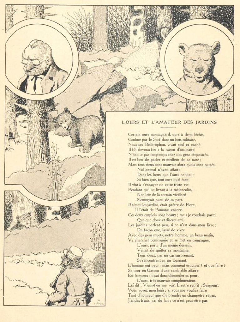 L’Ours et l’Amateur Des Jardins de Jean de La Fontaine dans Les Fables - Illustration de Benjamin Rabier - 1 sur 2 - 1906
