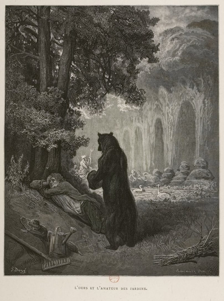 L’Ours et l’Amateur Des Jardins de Jean de La Fontaine dans Les Fables - Illustration de Gustave Doré - BNF 1 - 1876