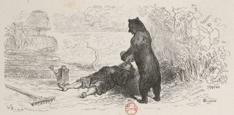 L’Ours et l’Amateur Des Jardins de Jean de La Fontaine dans Les Fables - Illustration de Gustave Doré - BNF 2 - 1876