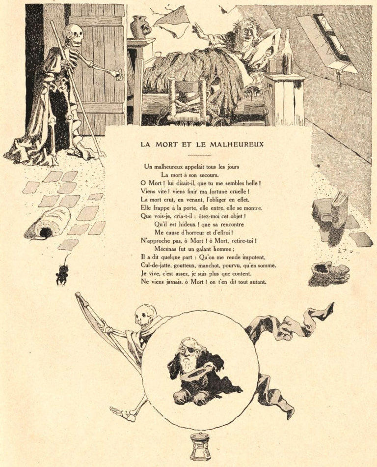 La Mort et Le Malheureux de Jean de La Fontaine dans Les Fables - Illustration de Benjamin Rabier - 1906