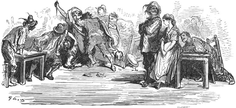 La Perdrix et Les Coqs de Jean de La Fontaine dans Les Fables - Gravure de Gustave Doré - 1876