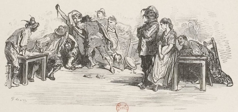 La Perdrix et Les Coqs de Jean de La Fontaine dans Les Fables - Illustration de Gustave Doré - 1876