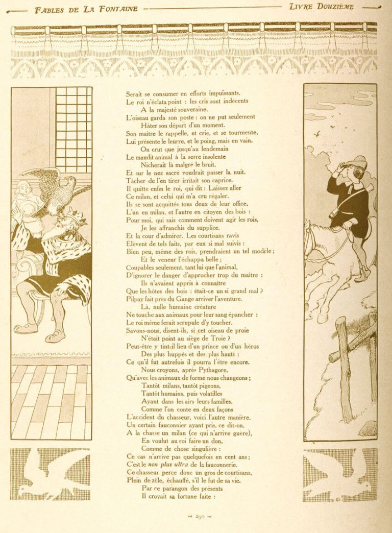 Le Milan, Le Roi et Le Chasseur de Jean de La Fontaine dans Les Fables - Illustration de Benjamin Rabier - 2 sur 3 - 1906