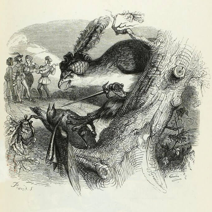 Le Milan et Le Rossignol de Jean de La Fontaine dans Les Fables - Illustration de Grandville - 1840