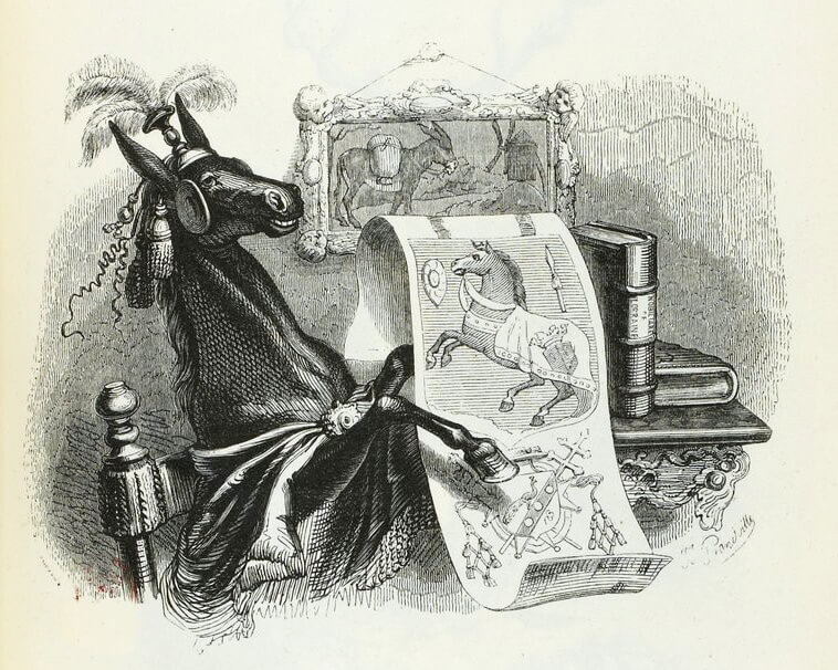 Le Mulet Se Vantant De Sa Généalogie de Jean de La Fontaine dans Les Fables - Illustration de Grandville - 1840