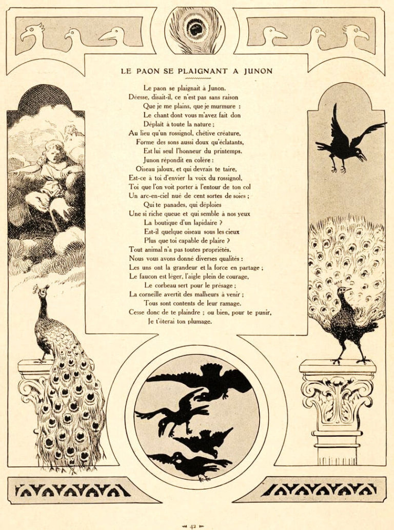 Le Paon Se Plaignant À Junon de Jean de La Fontaine dans Les Fables - Illustration de Benjamin Rabier - 1906