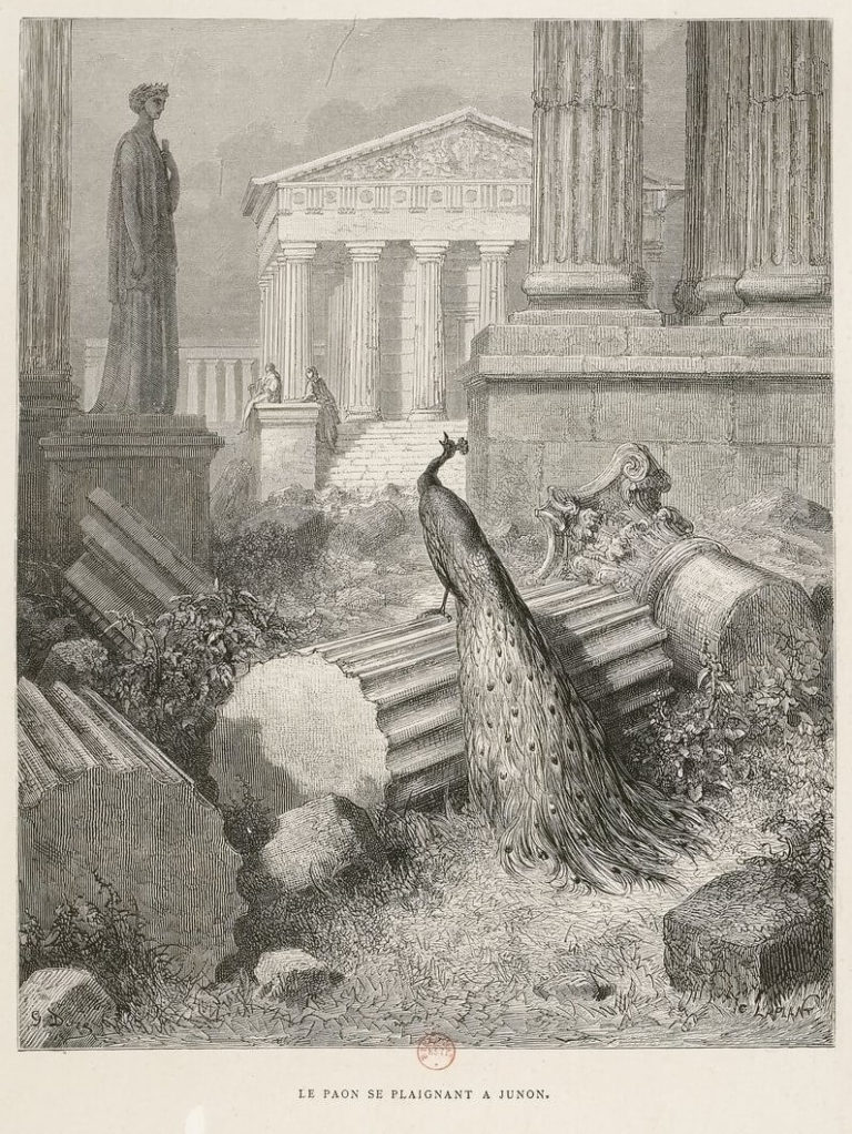 Le Paon Se Plaignant À Junon de Jean de La Fontaine dans Les Fables - Illustration de Gustave Doré - BNF - 1 - 1876
