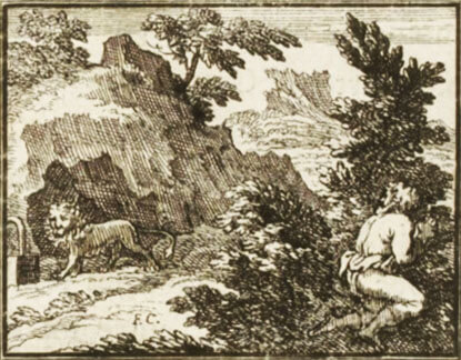 Le Pâtre et Le Lion de Jean de La Fontaine dans Les Fables - Illustration de François Chauveau - 1688