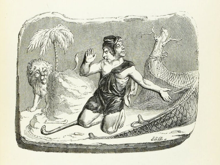 Le Pâtre et Le Lion de Jean de La Fontaine dans Les Fables - Illustration de Grandville - 1840