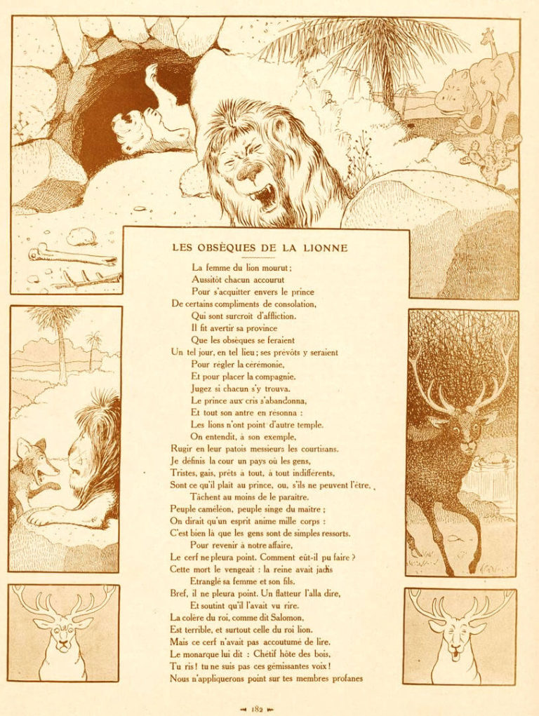 Les Obsèques De La Lionne de Jean de La Fontaine dans Les Fables - Illustration de Benjamin Rabier - 1 sur 2 - 1906