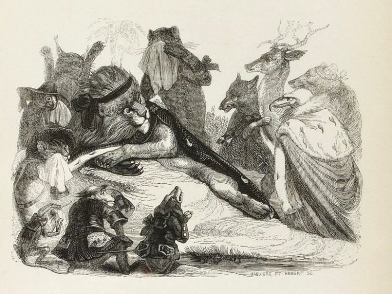Les Obsèques De La Lionne de Jean de La Fontaine dans Les Fables - Illustration de Grandville - 1840