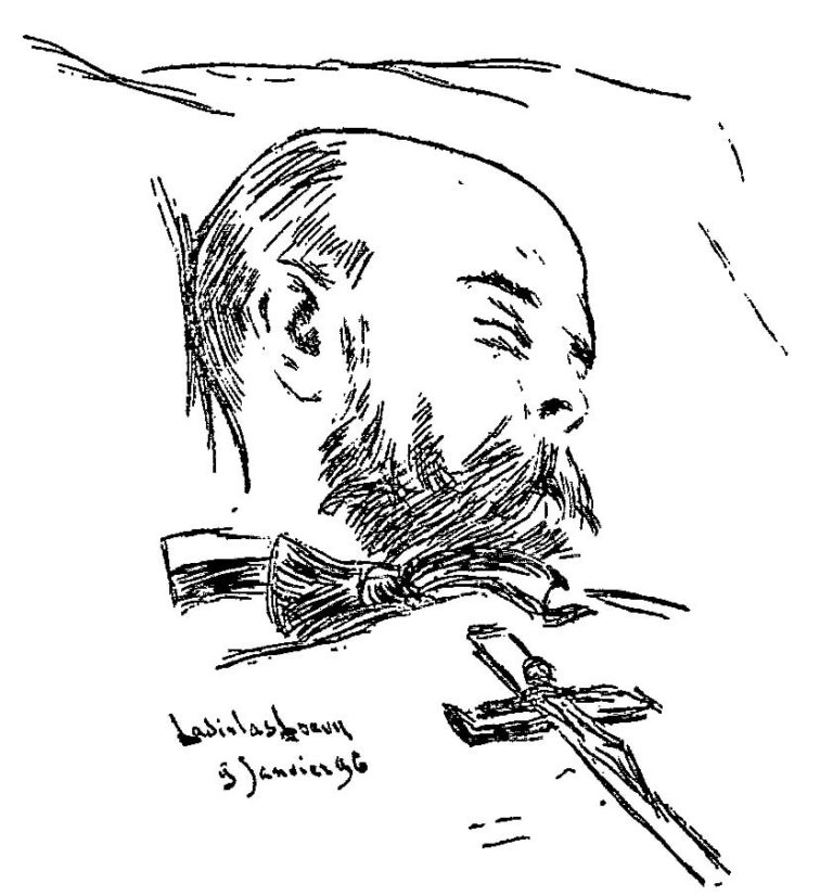 Paul Verlaine - Dessin de Ladislas Loevy - Paru dans La Plume - Paul Verlaine sur son lit de mort - 1896