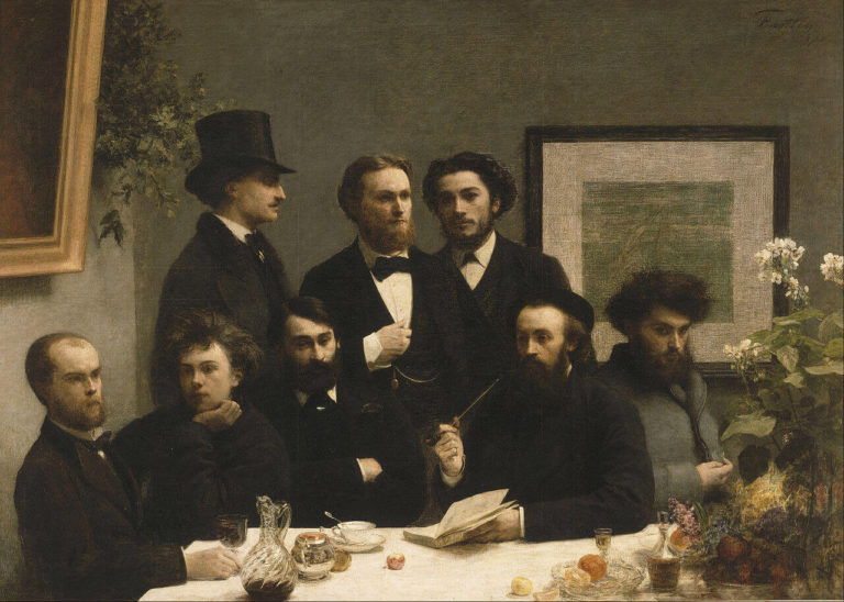 Paul Verlaine - Peinture de Henri Fantin-Latour - Coin de table - Assis Paul Verlaine, Arthur Rimbaud, Léon Valade, Ernest d'Hervilly et Camille Pelletan - 1872