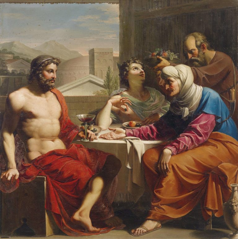 Philémon et Baucis de Jean de La Fontaine dans Les Fables - Peinture de Andrea Appiani - Jupiter and Mercury at Philemon and Baucis - XIXe siècle