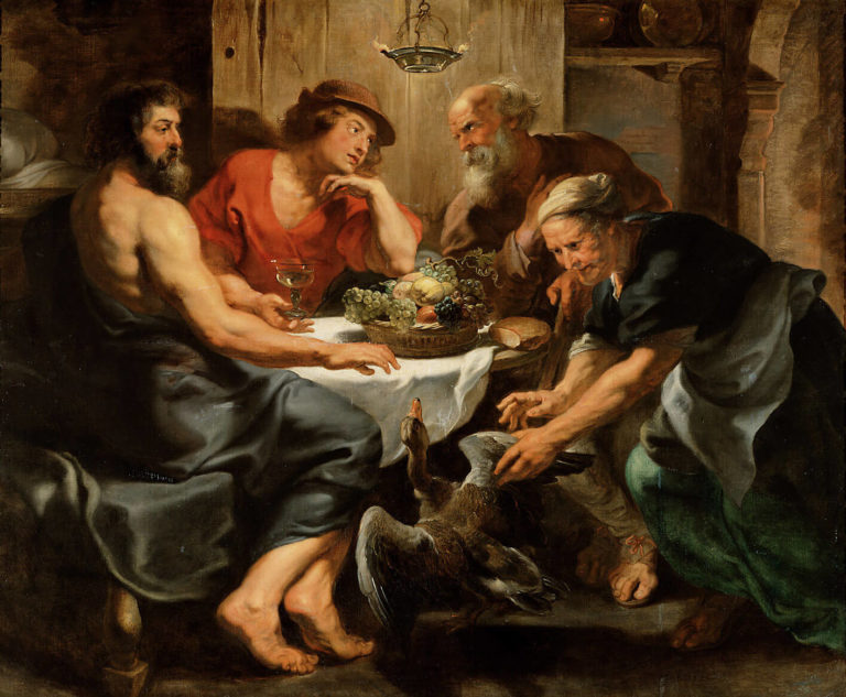 Philémon et Baucis de Jean de La Fontaine dans Les Fables - Peinture de Peter Paul Rubens - Jupiter et Mercure chez Philémon et Baucis - 1625