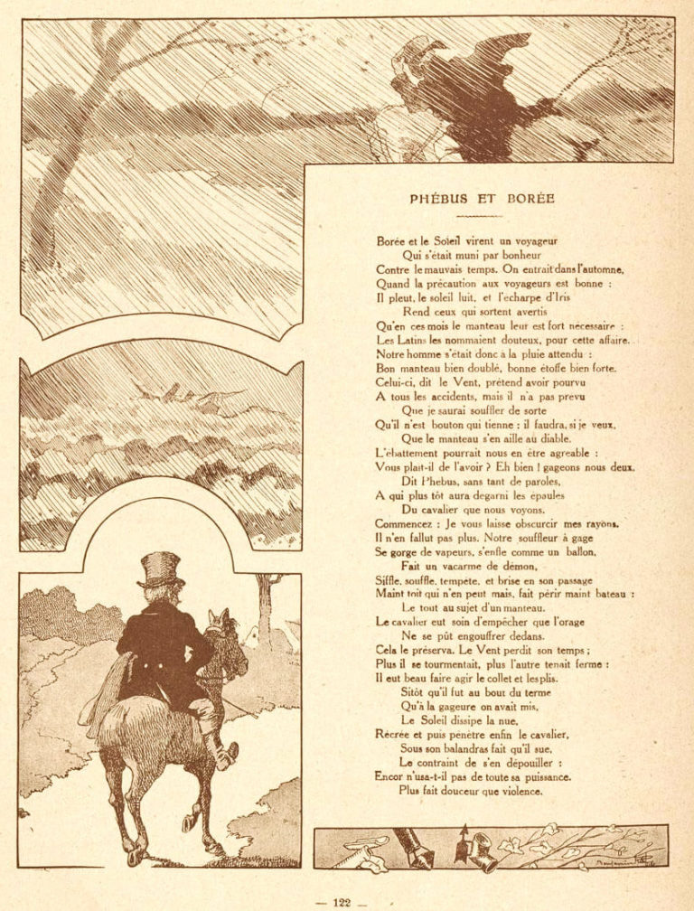 Phœbus et Borée de Jean de La Fontaine dans Les Fables - Illustration de Benjamin Rabier - 1906