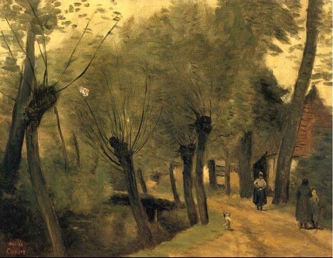 À La Promenade de Paul Verlaine dans Fêtes Galantes - Peinture de Jean-Baptiste Camille Corot - La Buissière près de Béthune, Allée bordée de saules - 1875