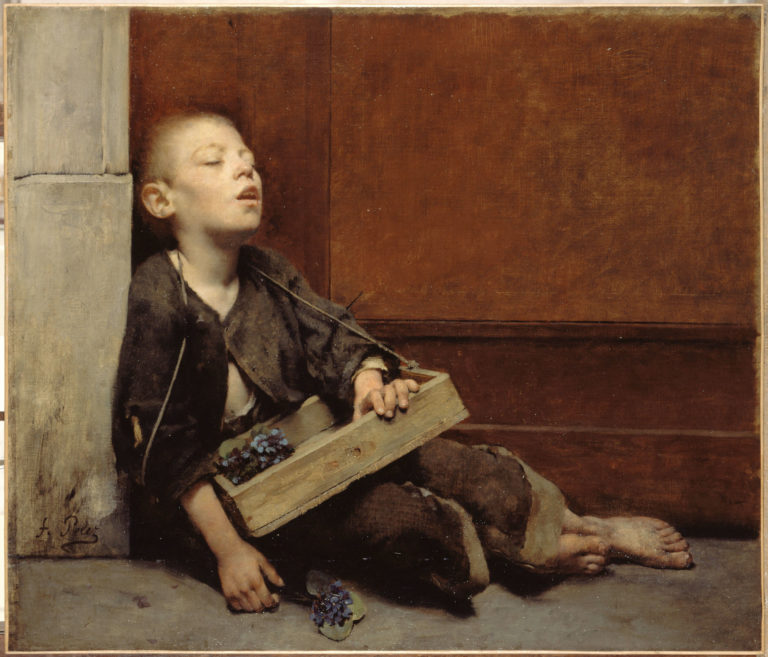 À Un Martyr de Victor Hugo dans Les Châtiments - Peinture de Fernand Pelez - Un martyr, Le petit marchand de violettes - 1885