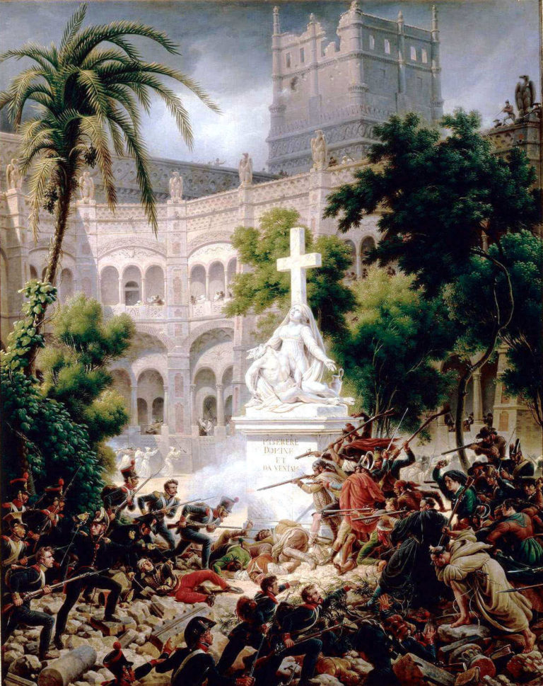 À l’Obéissance Passive de Victor Hugo dans Les Châtiments - Peinture de Louis-François Lejeune - Épisode du siège de Saragosse, assaut du monastère de Santa Engracia, le 8 février 1809