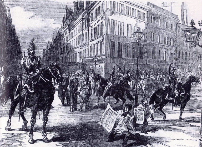 Ad Majorem Dei Gloriam de Victor Hugo dans Les Châtiments - Illustration anonyme - Cavalerie de d'Allonville dans les rues de Paris le 2 décembre 1851 - The Illustrated London News - 1851