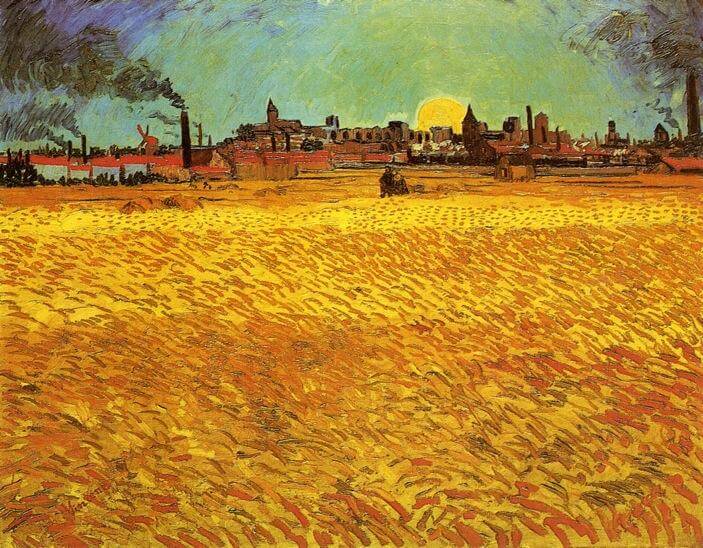 Aube de Arthur Rimbaud dans Les Illuminations - Peinture de Vincent van Gogh - Coucher de soleil sur un champ de blé - 1888