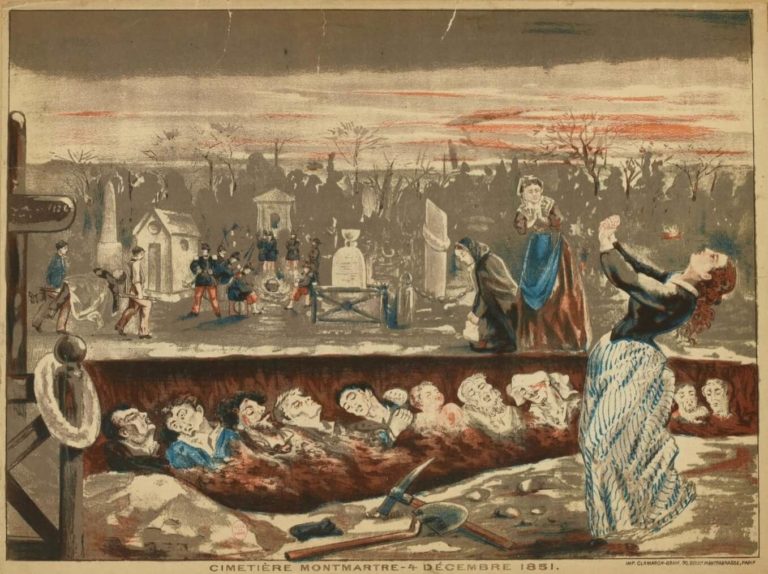 Aux Morts Du 4 Décembre de Victor Hugo dans Les Châtiments - Estampe anonyme - Victimes du Coup d'État du 2 décembre 1851, fosse commune du cimetière de Montmartre le 4 décembre 1851 - 1851