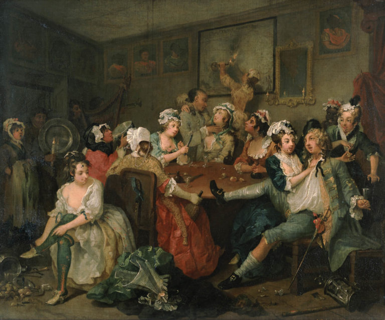 Chanson (Courtisans ! attablés...) de Victor Hugo dans Les Châtiments - Peinture de William Hogarth - The tavern scene - 1735