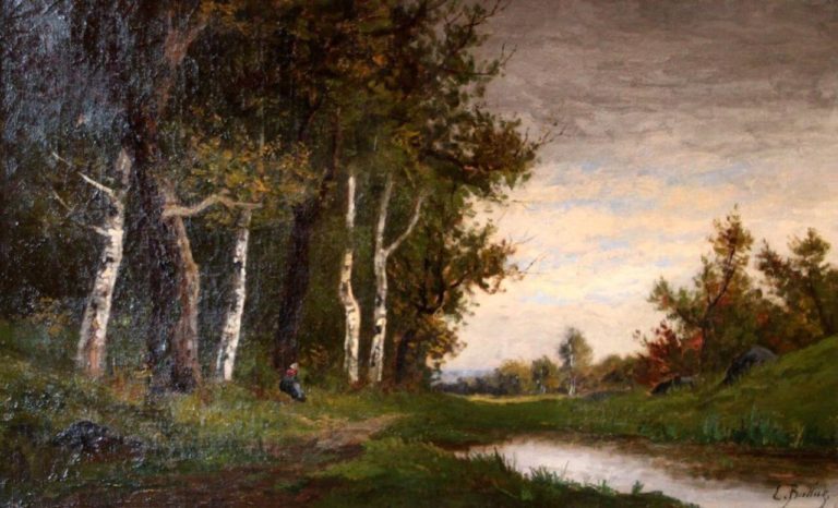 Dans Les Bois de Paul Verlaine dans Poèmes Saturniens - Peinture de Pierre Ernest Ballue - Paysage - 1928