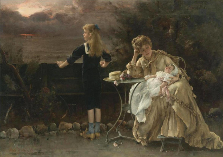 Enfance de Arthur Rimbaud dans Les Illuminations - Peinture de Alfred Stevens - Mère et ses enfants - 1883