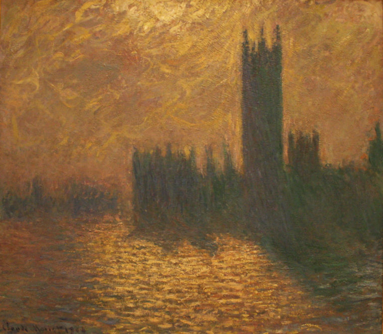 Épilogue (Le soleil, moins ardent...) de Paul Verlaine dans Poèmes Saturniens - Peinture de Claude Monet - Le Parlement de Londres, ciel orageux - 1904
