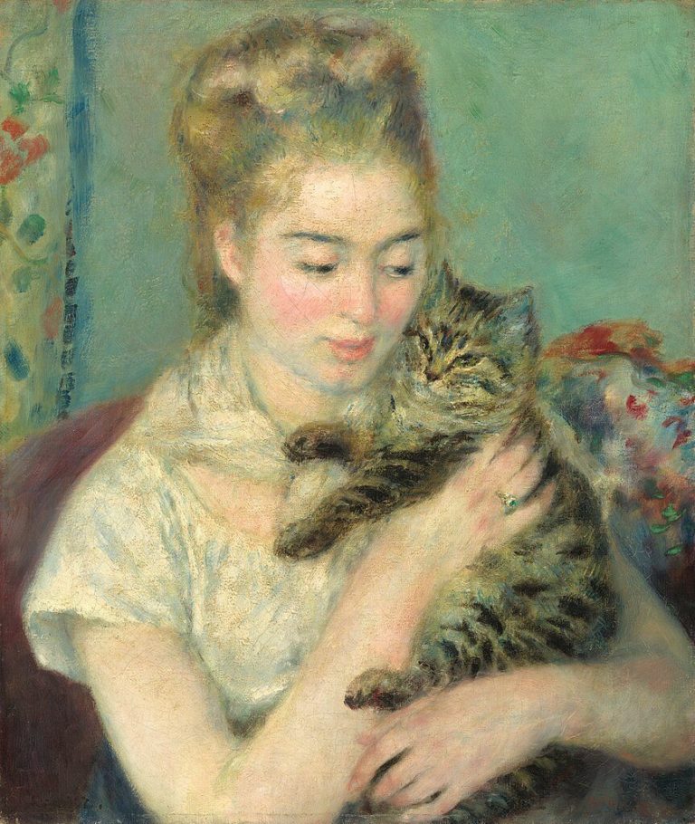 Femme et Chatte de Paul Verlaine dans Poèmes Saturniens - Peinture de Auguste Renoir - Femme au chat - 1875