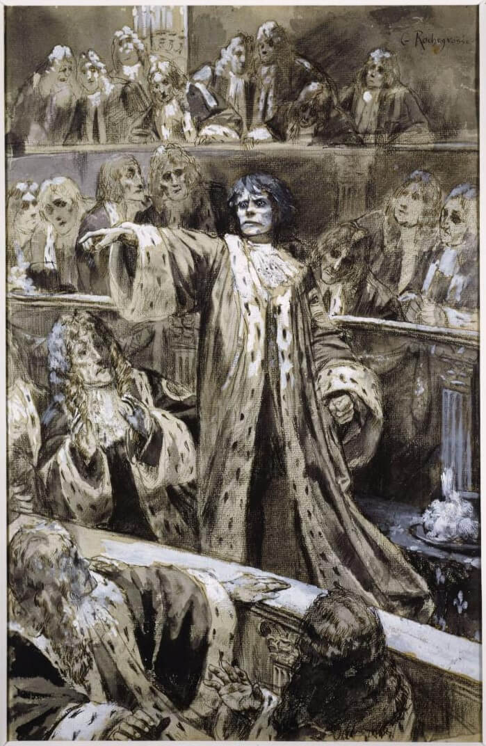 L’Homme A Ri de Victor Hugo dans Les Châtiments - Dessin de Rochegrosse - L'homme qui rit, Gwynplaine à la Chambre des lords - 1886