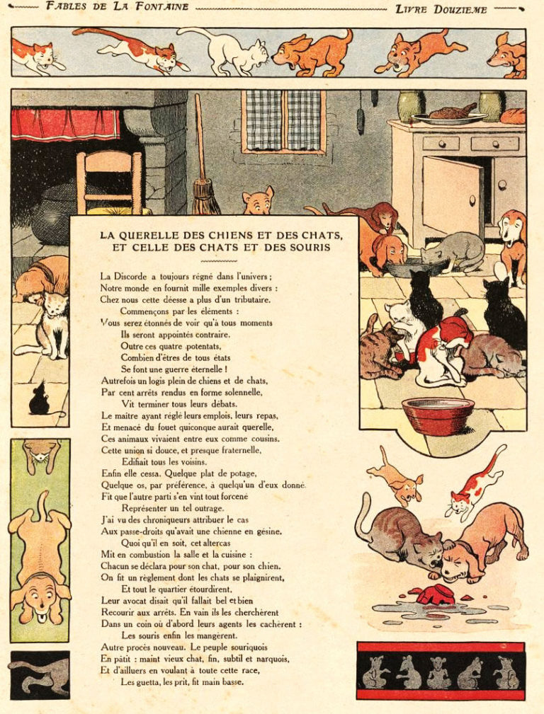 La Querelle Des Chiens et Des Chats, et Celle Des Chats et Des Souris de Jean de La Fontaine dans Les Fables - Illustration de Benjamin Rabier - 1906