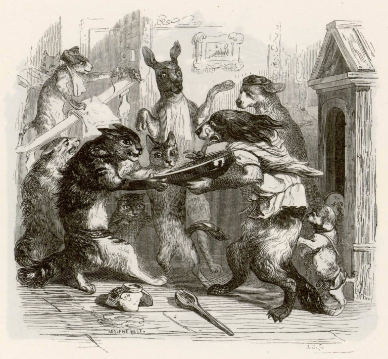 La Querelle Des Chiens et Des Chats, et Celle Des Chats et Des Souris de Jean de La Fontaine dans Les Fables - Illustration de Grandville - 1840