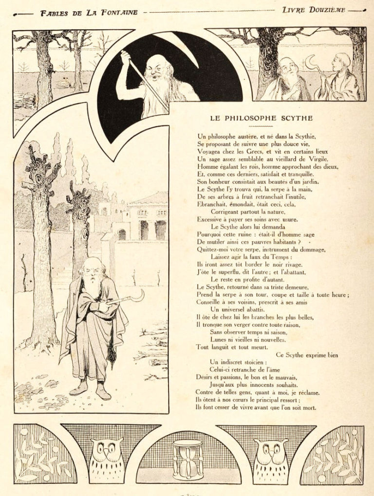 Le Philosophe Scythe de Jean de La Fontaine dans Les Fables - Illustration de Benjamin Rabier - 1906