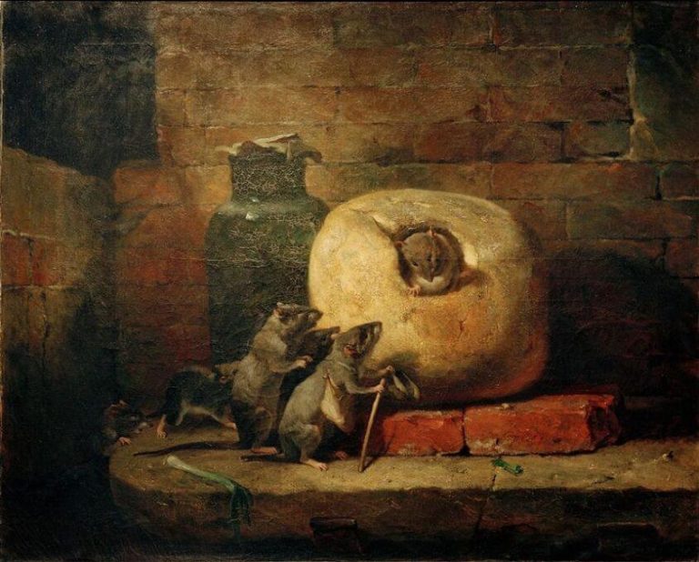 Le Rat Qui s’Est Retiré Du Monde de Jean de La Fontaine dans Les Fables - Peinture de Philippe Rousseau - 1885