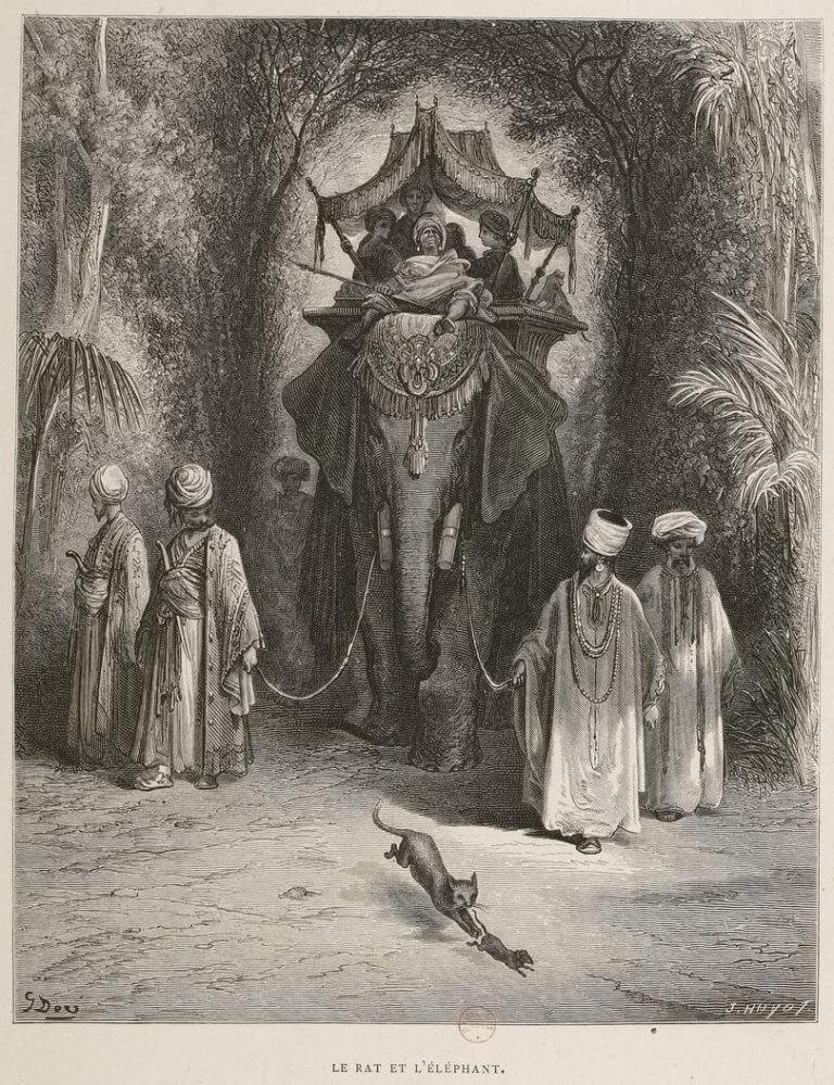 Le Rat et l’Éléphant de Jean de La Fontaine dans Les Fables - Illustration de Gustave Doré - 1876